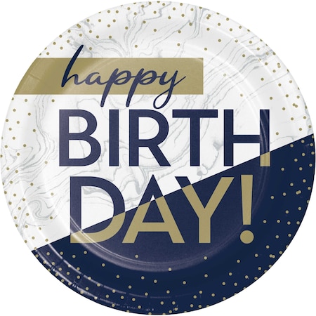 Creative Converting Navy and Gold Birthday Paper Plates, 9", 96PK 357590